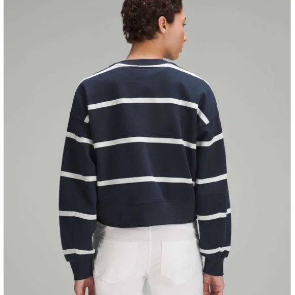 Lululemon Perfectly Oversized Cropped Crew *Stripe Boundless Stripe True Navy An - Picture 4 of 9